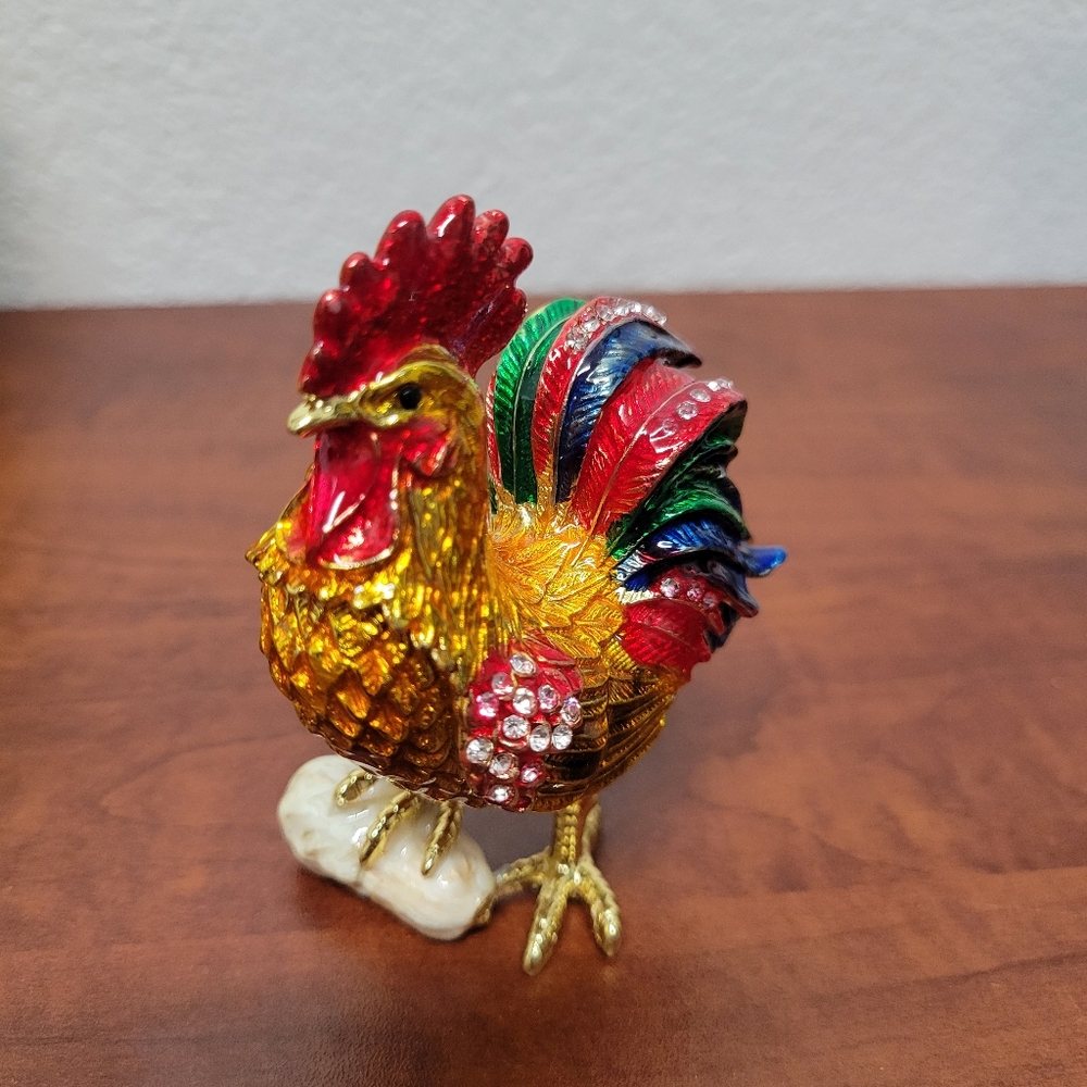 Colorful Rooster Tchotchke with Rhinestones NIB
